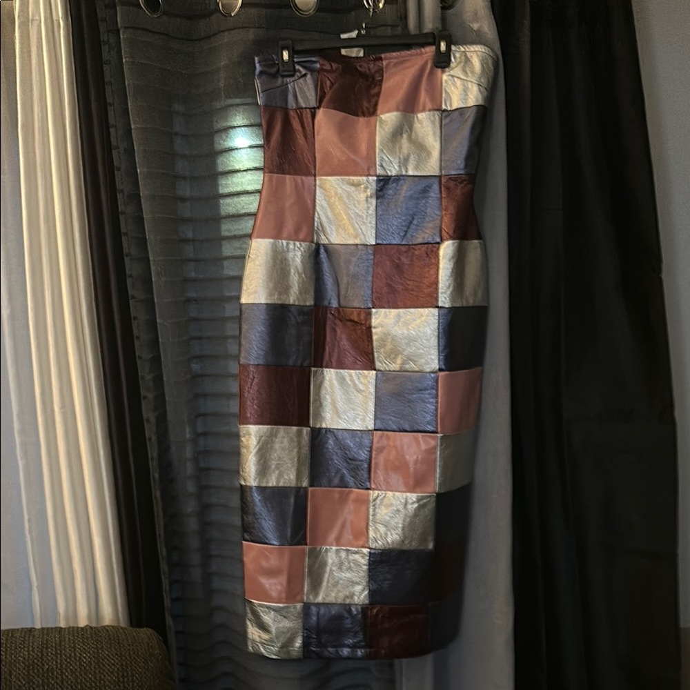 Strapless Patchwork Dress - Pink, Silver, and Purple